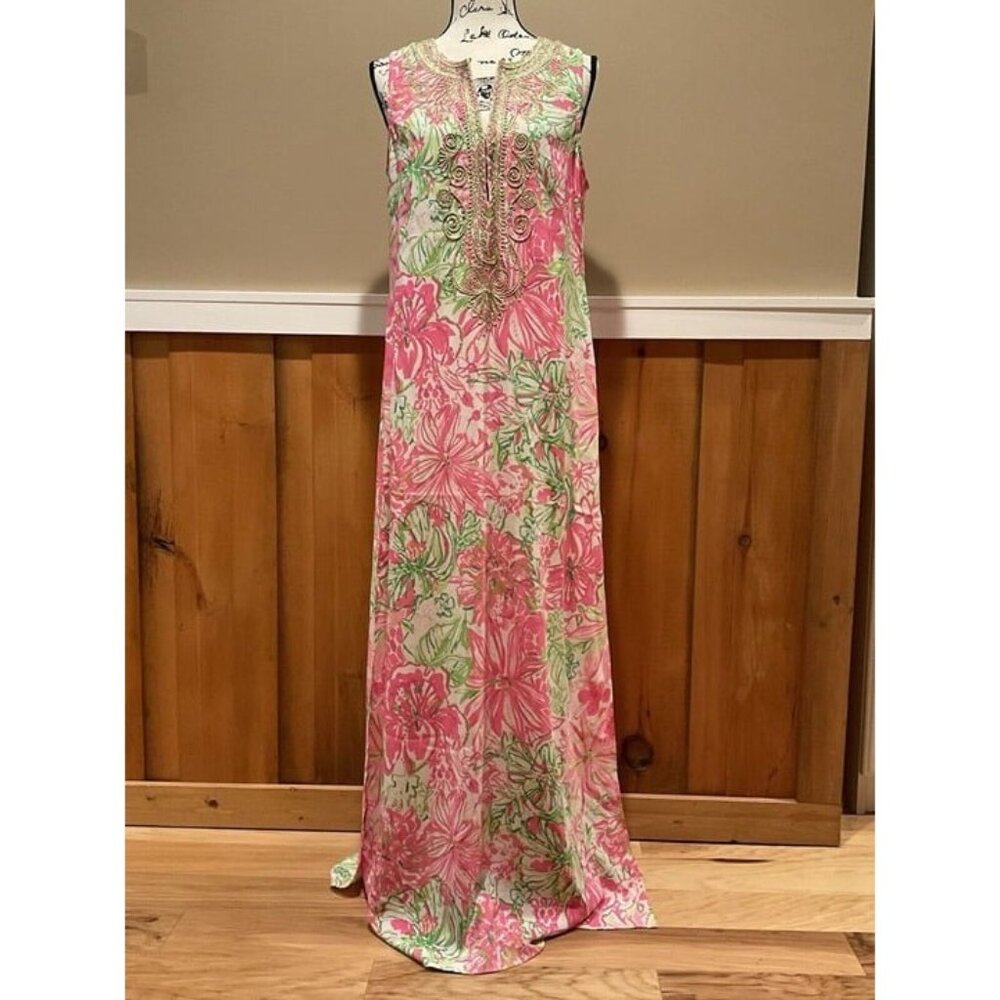 Lilly Pulitzer CARLOTTA Koala Me Maybe MAXI DRESS soutache gold trim Sz 12